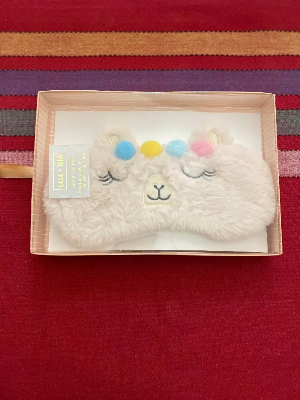 Coco + Lola Premium Collection Llama Faux Fur Pastel Pom Pom Headdress Eye Mask